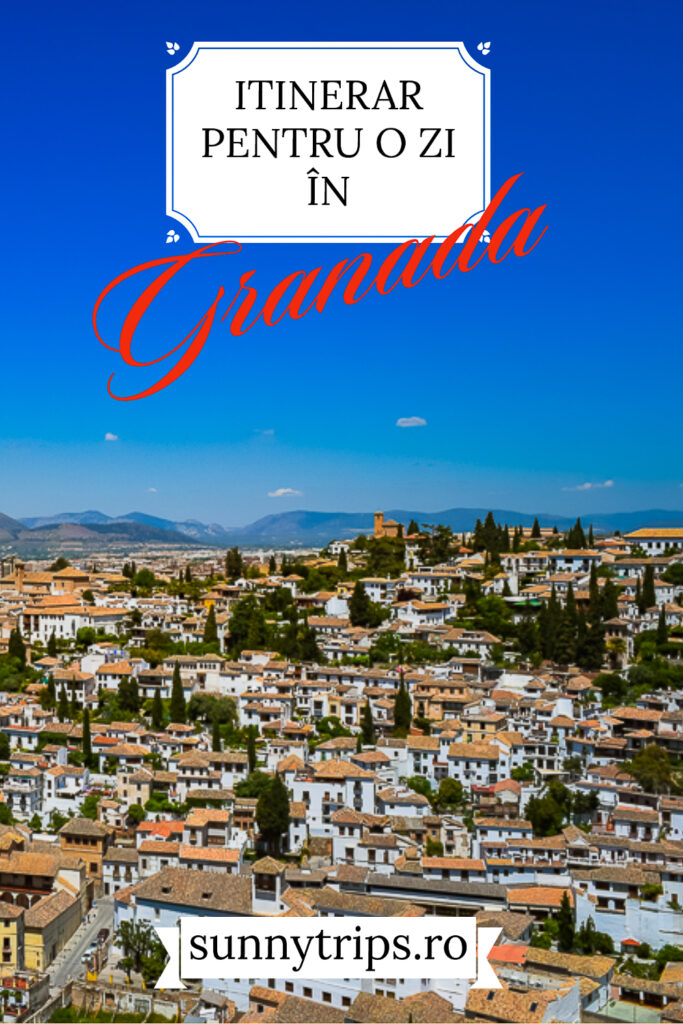Pinterest Pin cu cele mai importante obiective turistice din Granada.